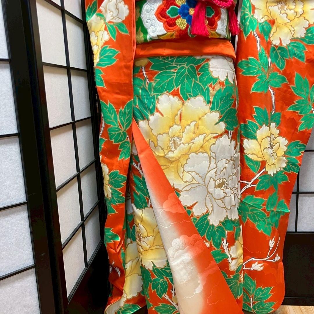 5466# Japanese Furisode Kimono Vintage Womens Silk Fabric Robe Kimono only sold