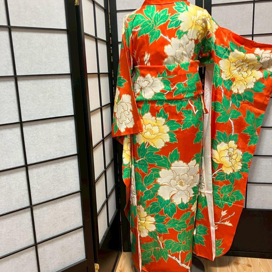 5466# Japanese Furisode Kimono Vintage Womens Silk Fabric Robe Kimono only sold