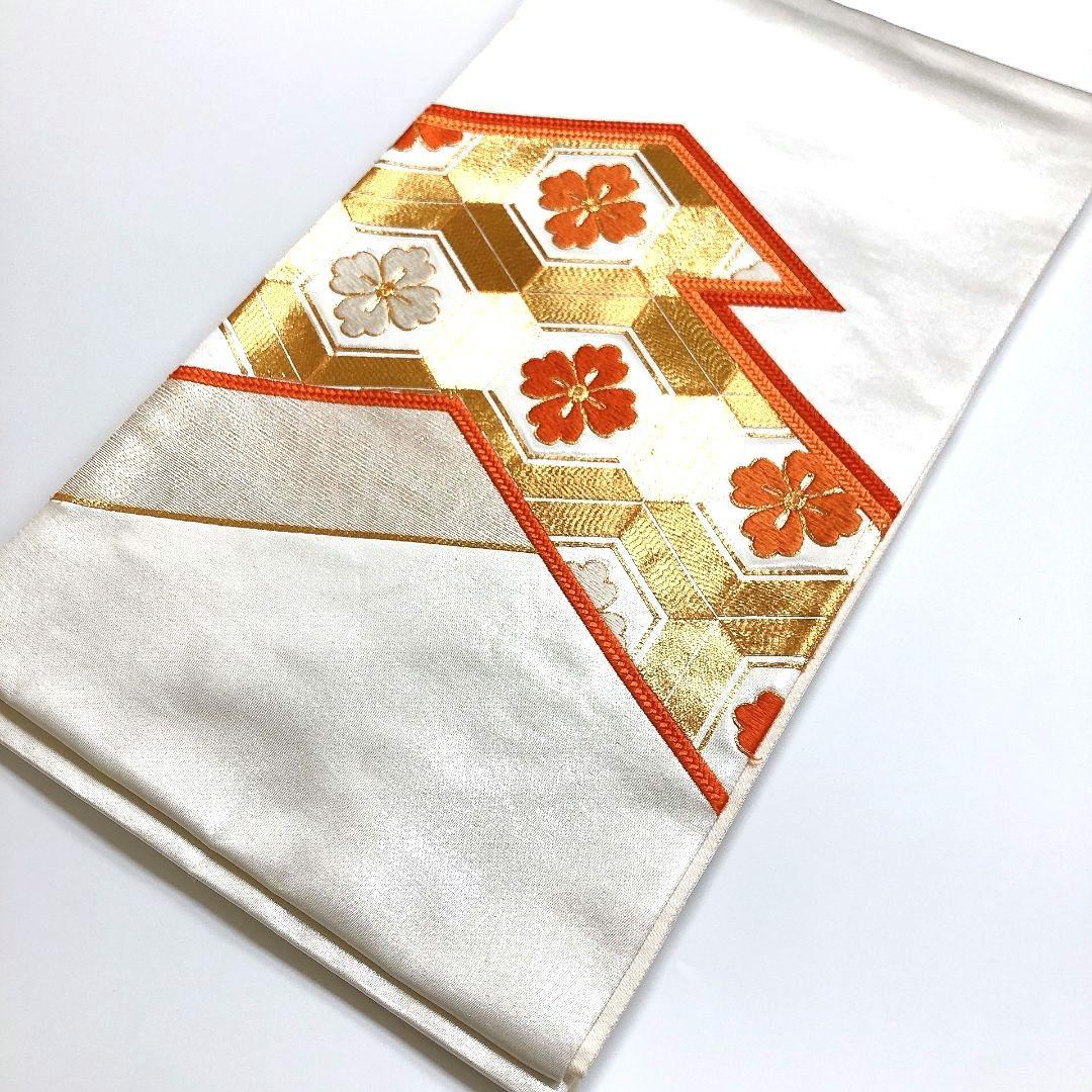 2735# Japanese Vintage Fukuro Obi Belt Kimono Fabric Silk Traditional Embroidery