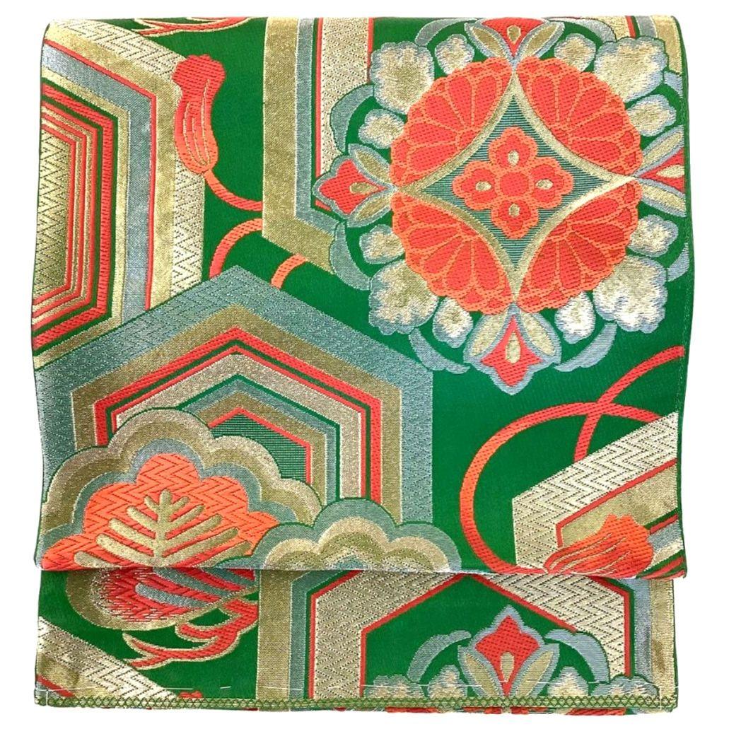 4756# Japanese Vintage Fukuro Obi Belt Kimono Fabric Silk Traditional Embroidery