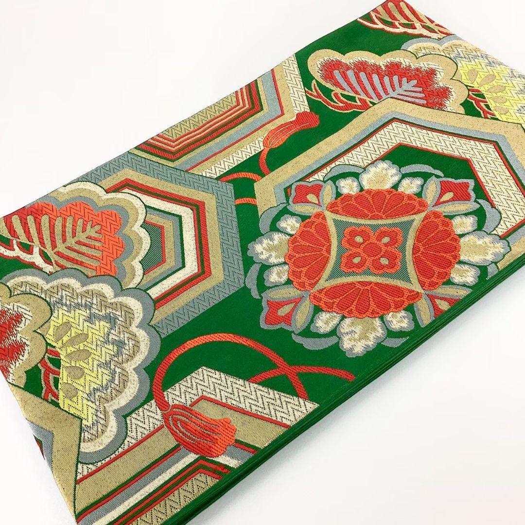 4756# Japanese Vintage Fukuro Obi Belt Kimono Fabric Silk Traditional Embroidery