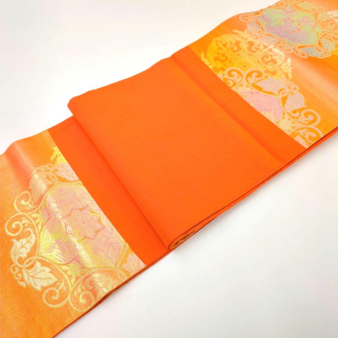 2511# Japanese Vintage Fukuro Obi Belt Kimono Fabric Silk Traditional Orange