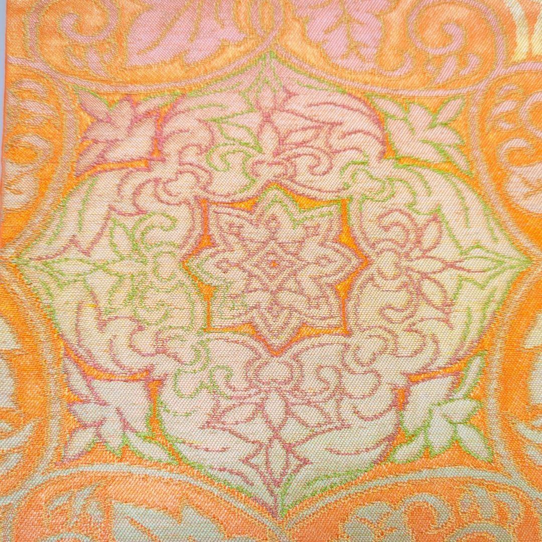 2511# Japanese Vintage Fukuro Obi Belt Kimono Fabric Silk Traditional Orange