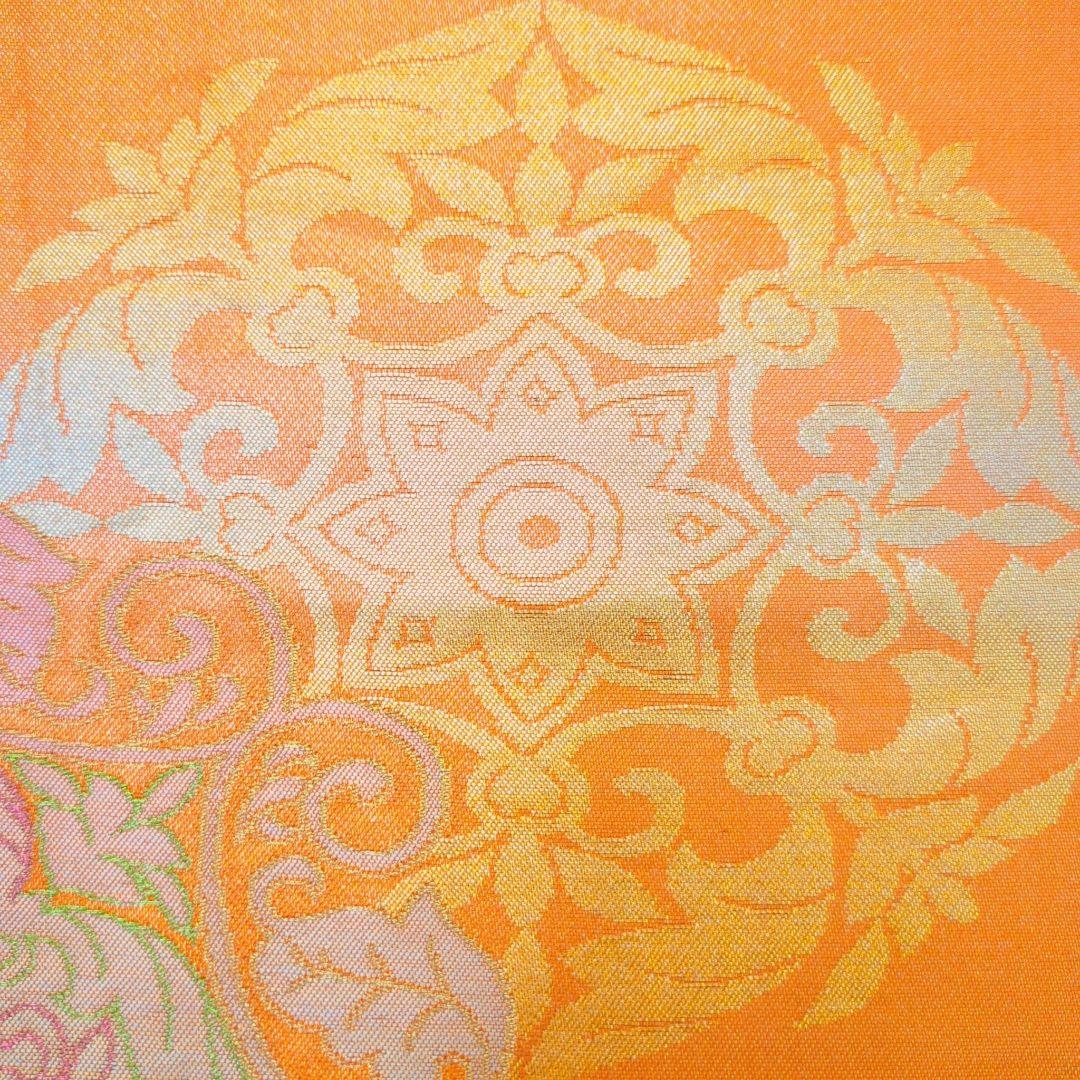 2511# Japanese Vintage Fukuro Obi Belt Kimono Fabric Silk Traditional Orange