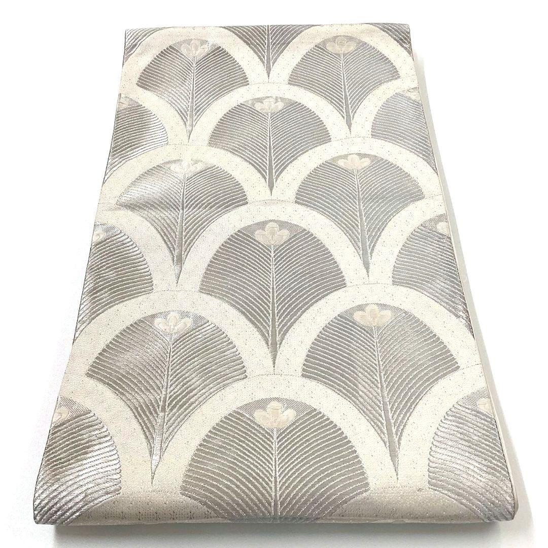 4986# Japanese Vintage Fukuro Obi Belt Kimono Fabric Silk Traditional Silver