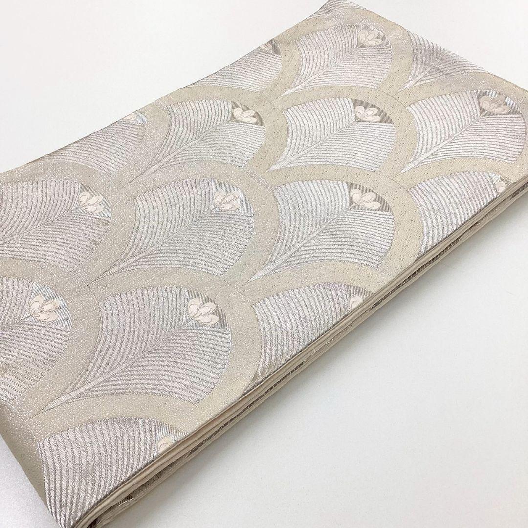 4986# Japanese Vintage Fukuro Obi Belt Kimono Fabric Silk Traditional Silver