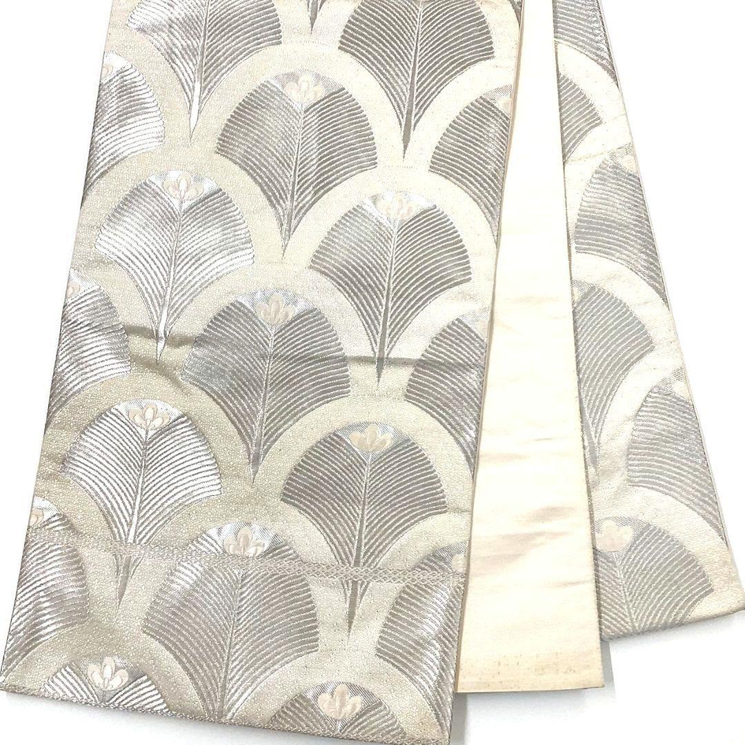 4986# Japanese Vintage Fukuro Obi Belt Kimono Fabric Silk Traditional Silver
