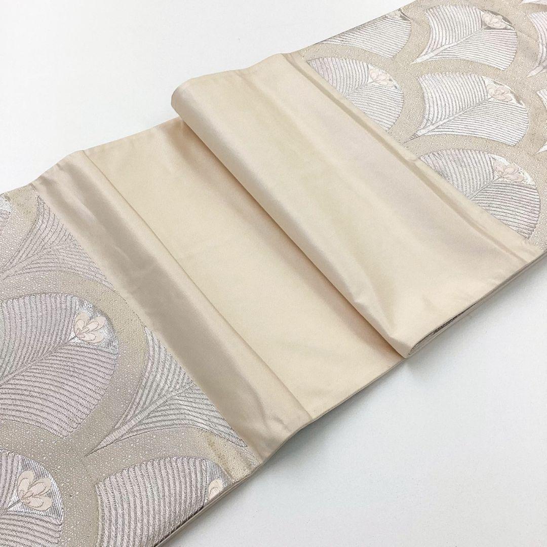 4986# Japanese Vintage Fukuro Obi Belt Kimono Fabric Silk Traditional Silver