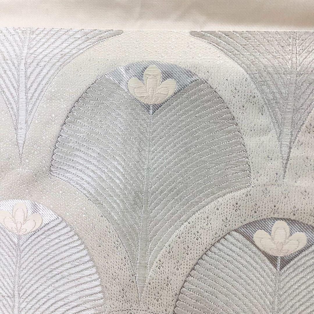 4986# Japanese Vintage Fukuro Obi Belt Kimono Fabric Silk Traditional Silver