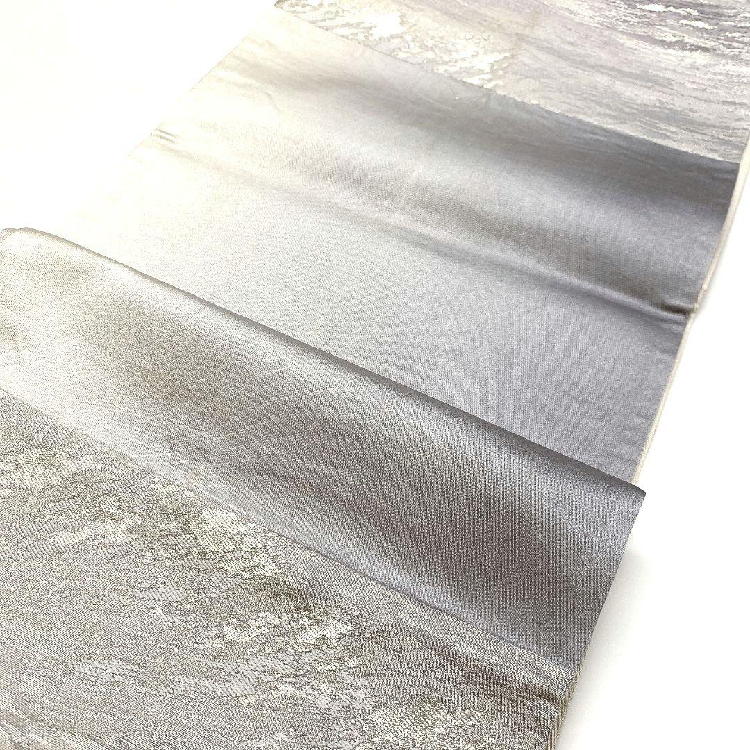 5071# Japanese Vintage Fukuro Obi Belt Kimono Fabric Silk Traditional Silver