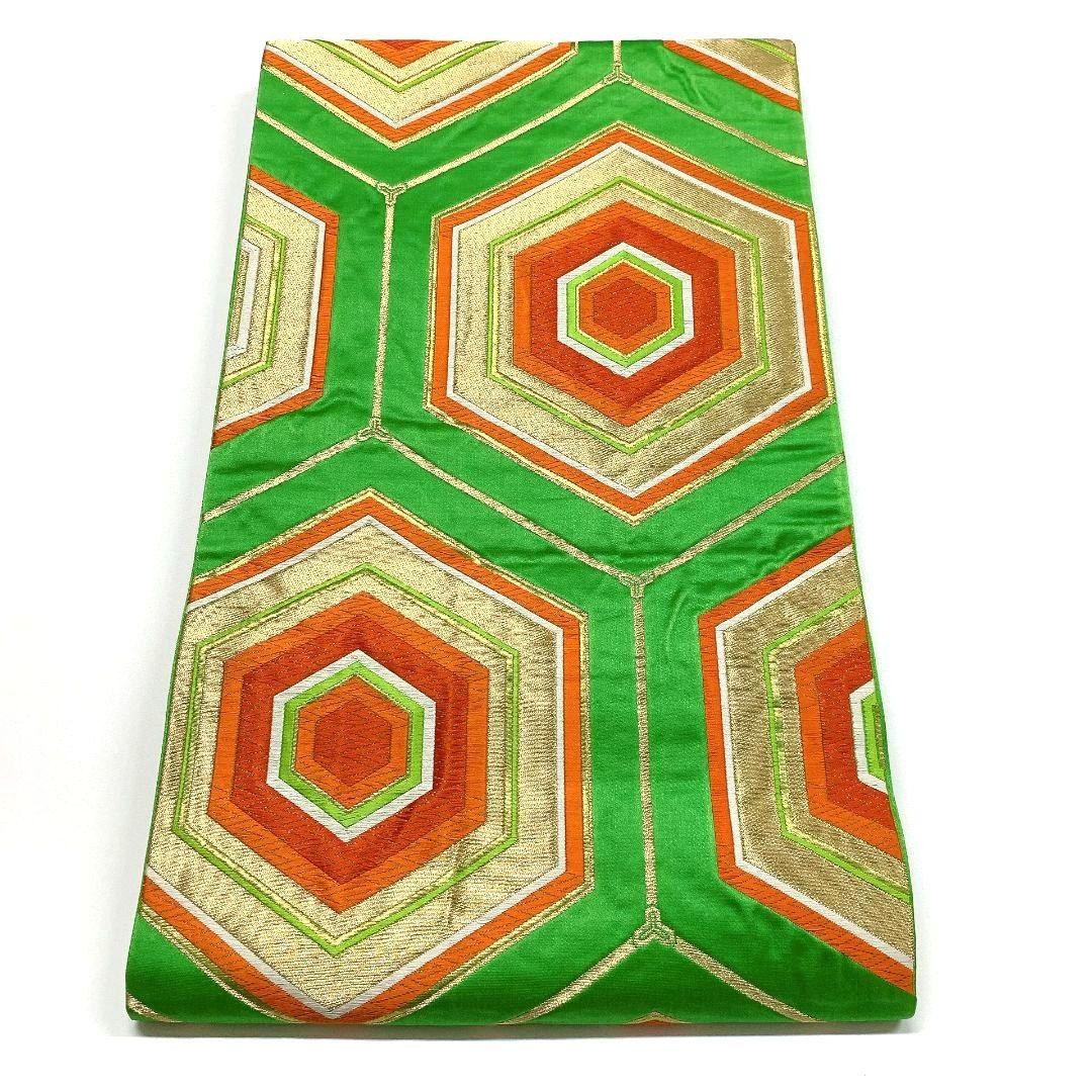 3808# Japanese Vintage Fukuro Obi Belt Kimono Fabric Silk Traditional Green