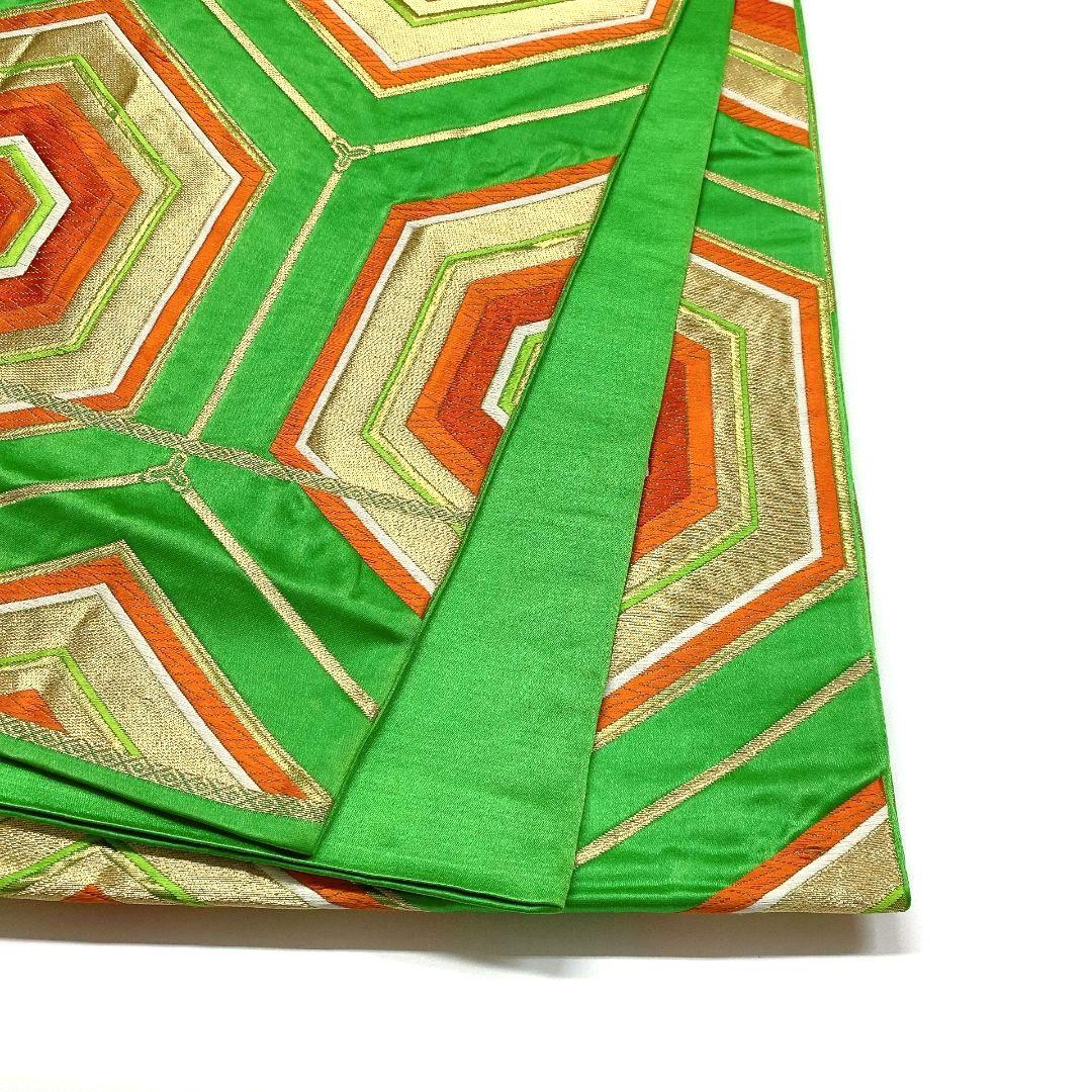 3808# Japanese Vintage Fukuro Obi Belt Kimono Fabric Silk Traditional Green