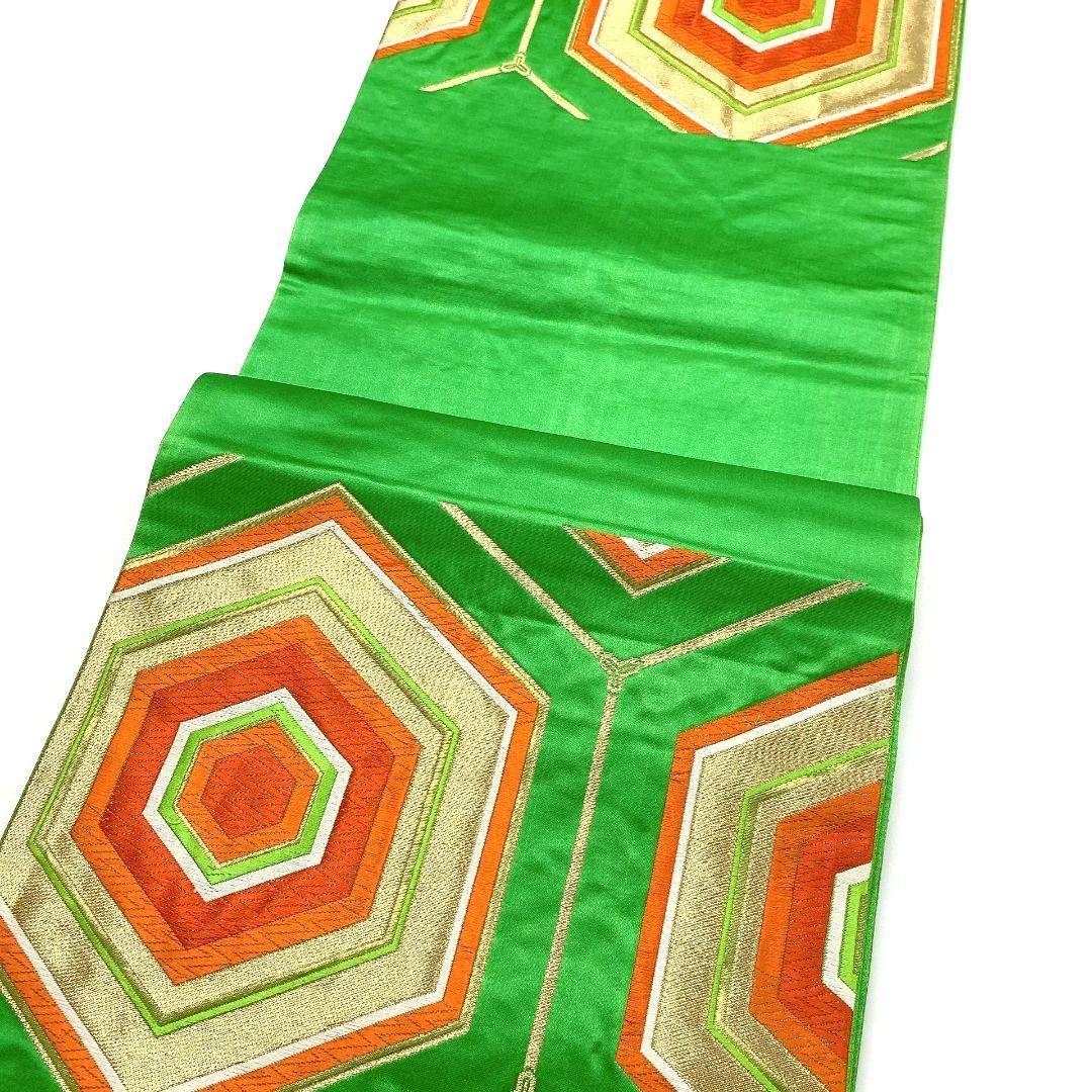 3808# Japanese Vintage Fukuro Obi Belt Kimono Fabric Silk Traditional Green