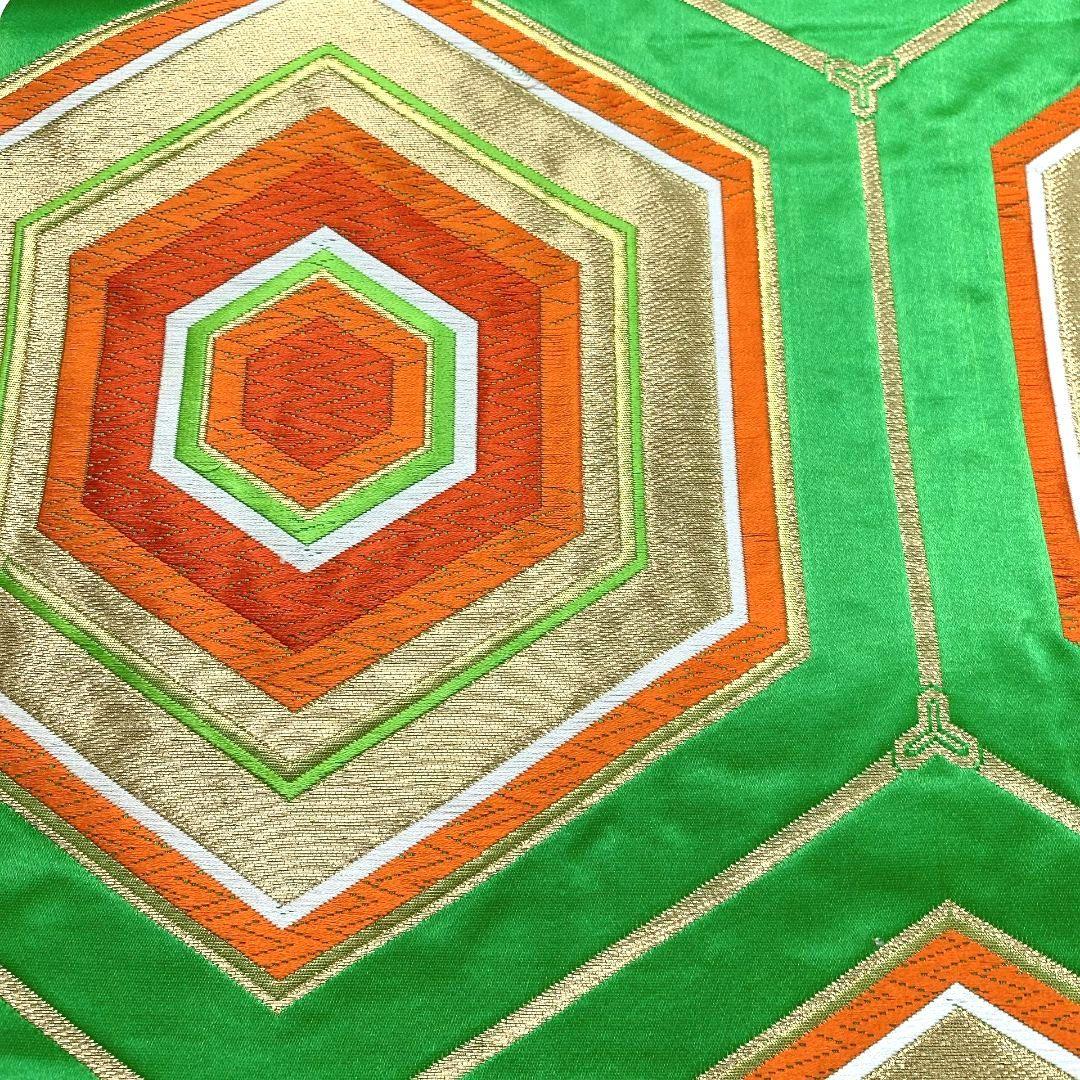 3808# Japanese Vintage Fukuro Obi Belt Kimono Fabric Silk Traditional Green