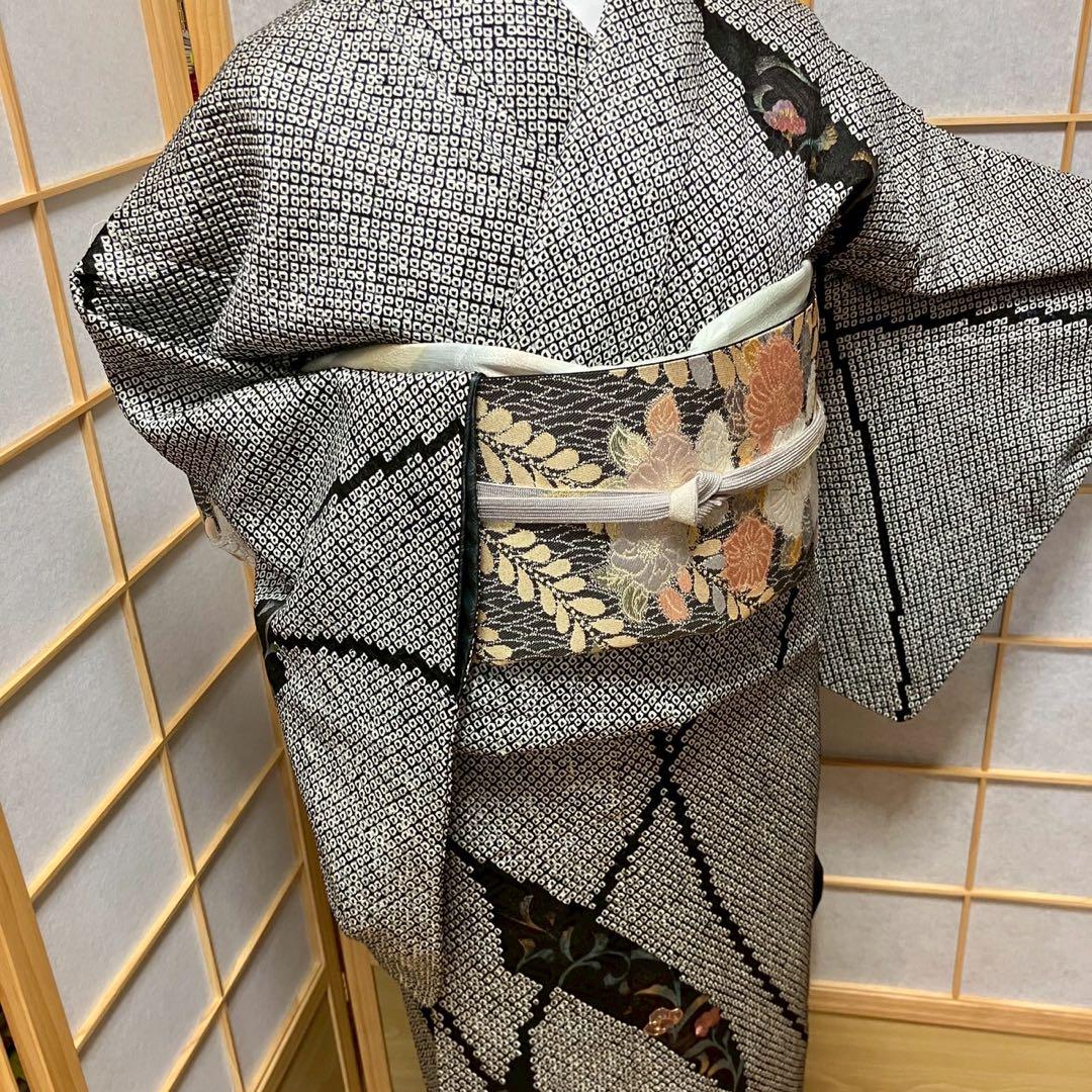 4883# Japanese Kimono Vintage Womens Silk Fabric Robe Kimono only sold Shibori