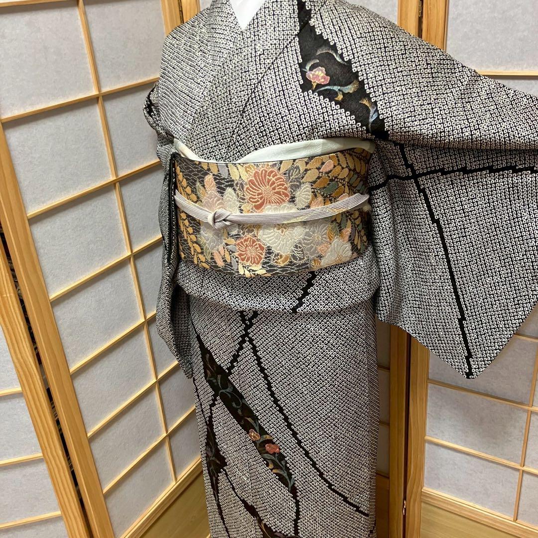 4883# Japanese Kimono Vintage Womens Silk Fabric Robe Kimono only sold Shibori