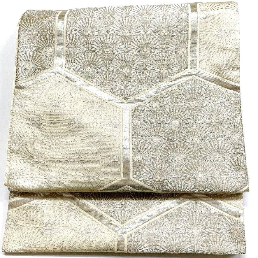 4089# Japanese Vintage Fukuro Obi Belt Kimono Fabric Silk Traditional Silver