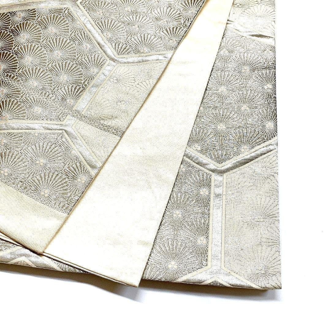 4089# Japanese Vintage Fukuro Obi Belt Kimono Fabric Silk Traditional Silver