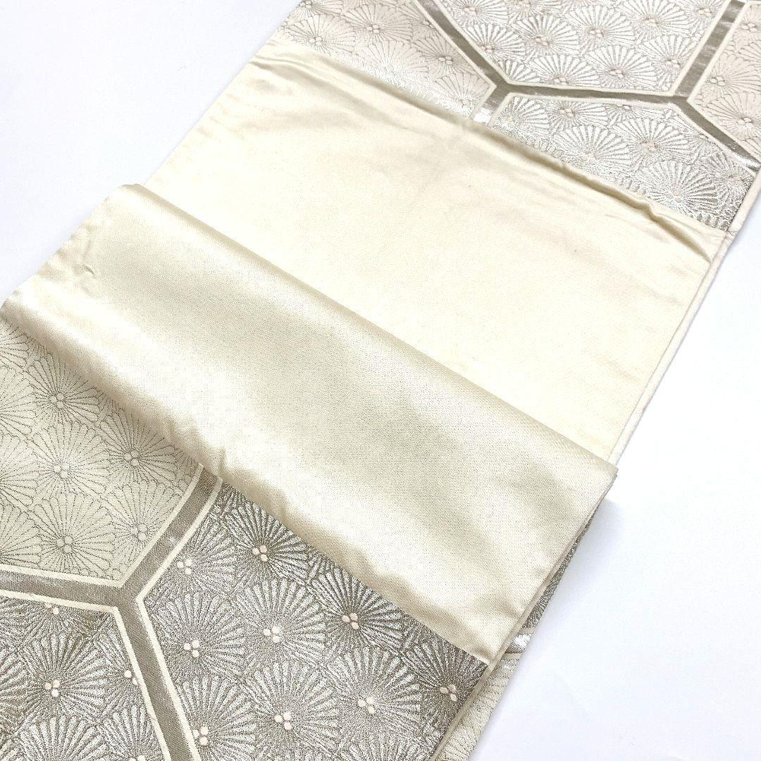4089# Japanese Vintage Fukuro Obi Belt Kimono Fabric Silk Traditional Silver