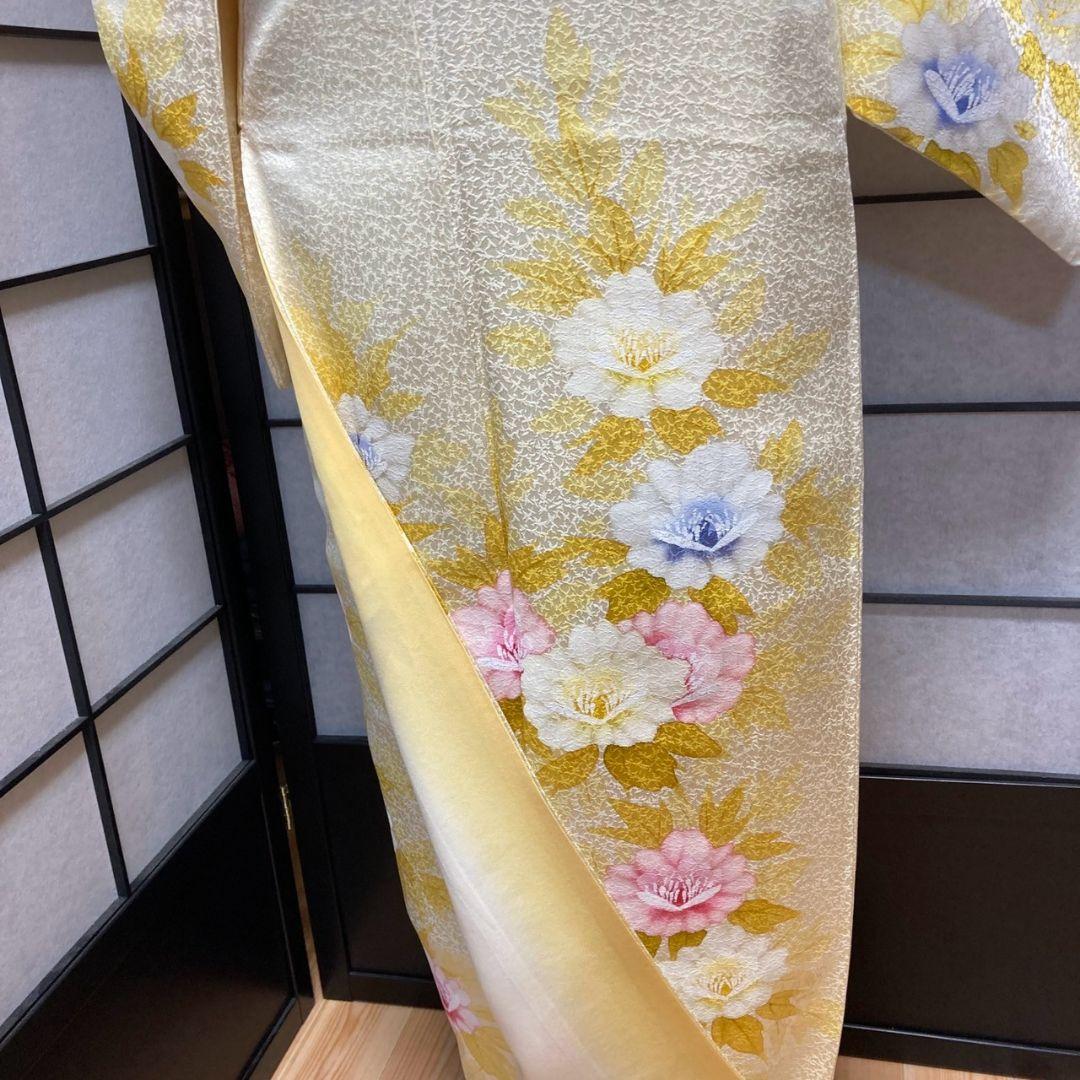 3906# Japanese Kimono Vintage Womens Silk Fabric Robe Kimono only sold Yellow
