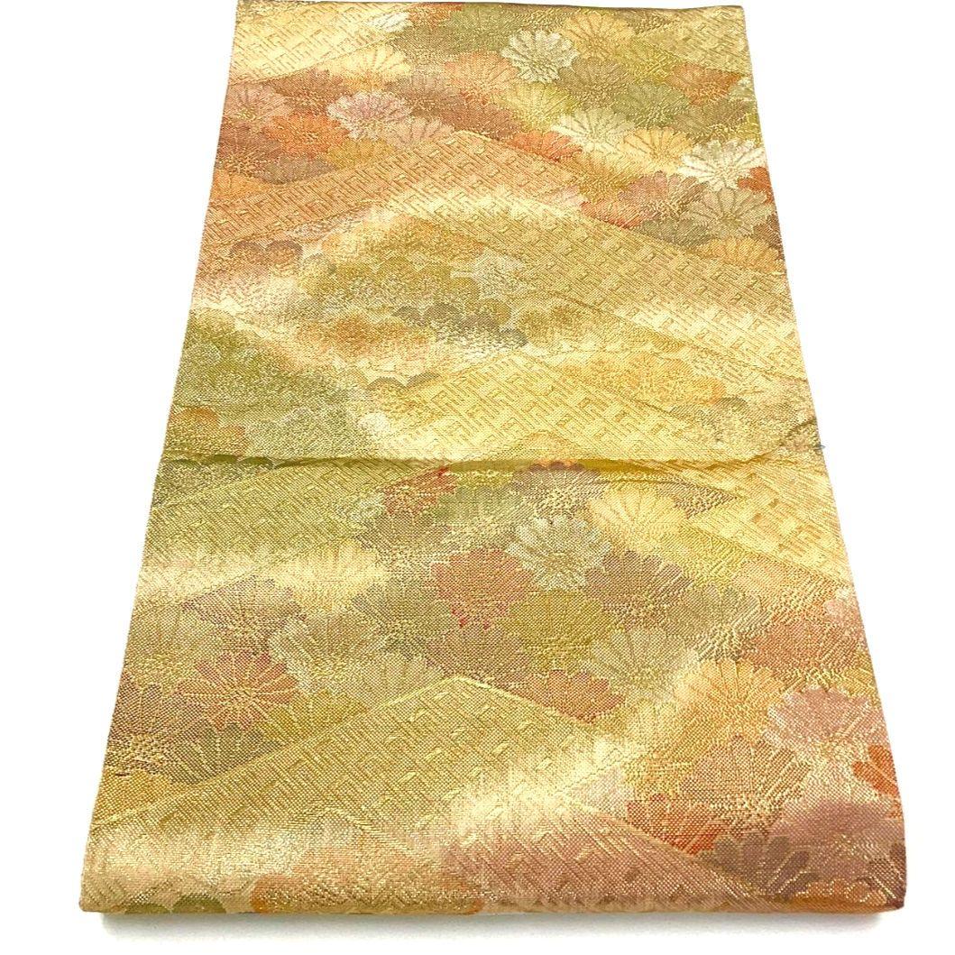 4926# Japanese Vintage Fukuro Obi Belt Kimono Fabric Silk Traditional Gold