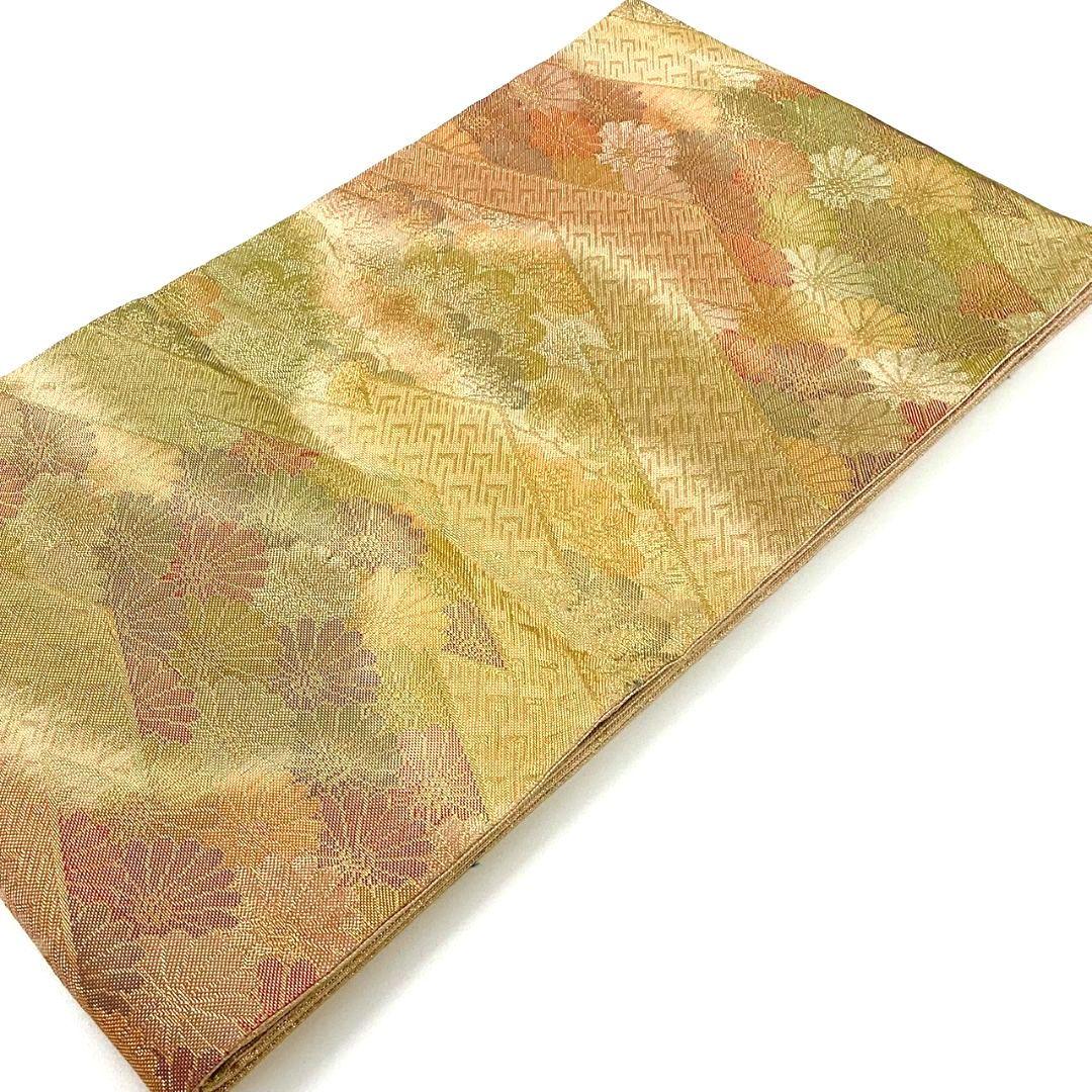 4926# Japanese Vintage Fukuro Obi Belt Kimono Fabric Silk Traditional Gold