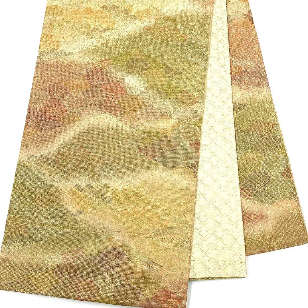 4926# Japanese Vintage Fukuro Obi Belt Kimono Fabric Silk Traditional Gold