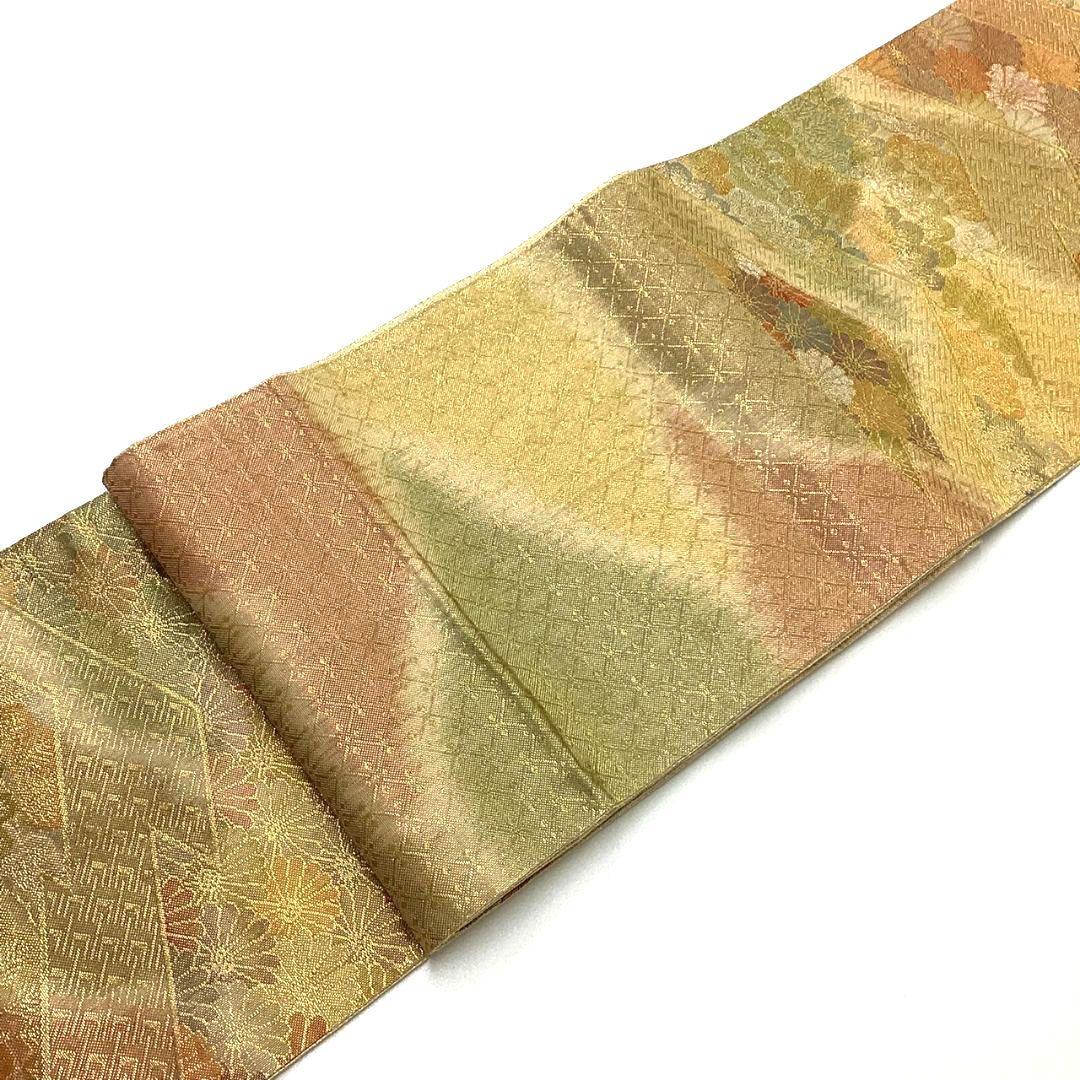 4926# Japanese Vintage Fukuro Obi Belt Kimono Fabric Silk Traditional Gold