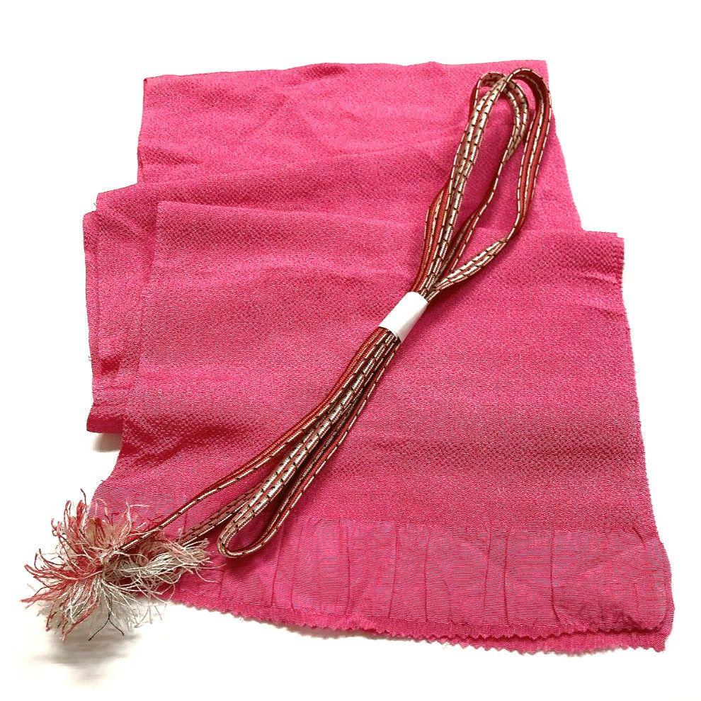 4595# Japanese Kimono Accessory Vintage Obiage and Obijime 2-piece Set Silk