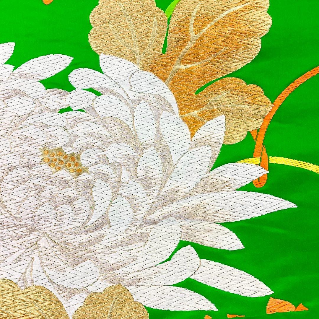 4946# Japanese Vintage Fukuro Obi Belt Kimono Fabric Silk Traditional Green