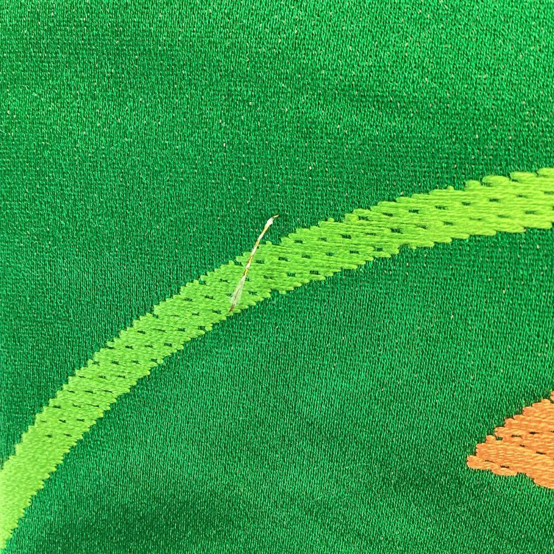 4946# Japanese Vintage Fukuro Obi Belt Kimono Fabric Silk Traditional Green