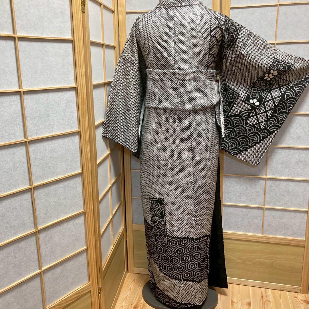 3933# Japanese Kimono Vintage Womens Silk Fabric Robe Kimono only sold Shibori