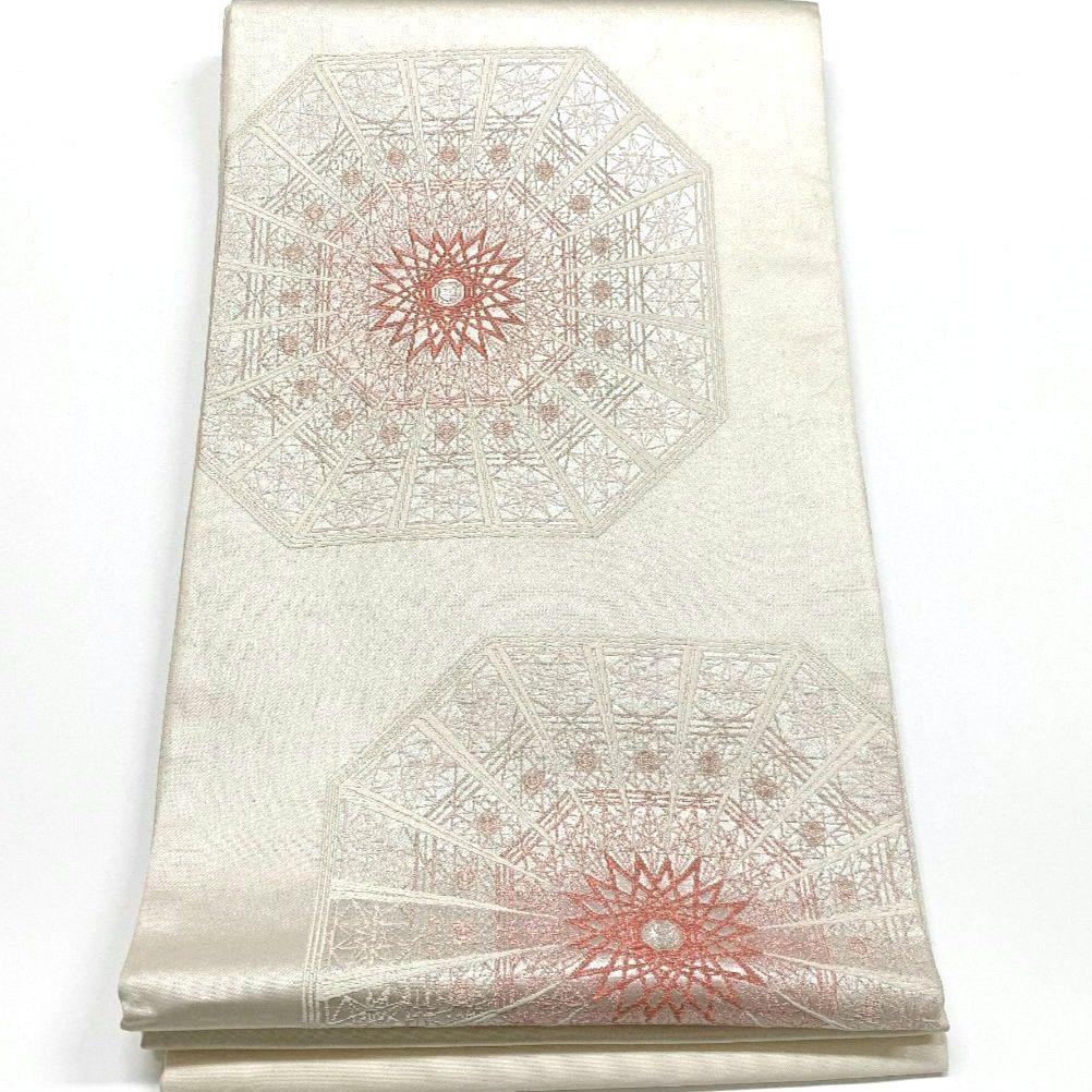 3807# Japanese Vintage Fukuro Obi Belt Kimono Fabric Silk Traditional Silver