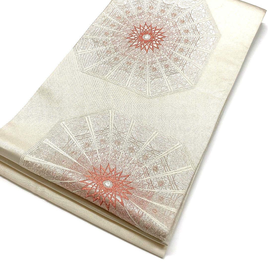 3807# Japanese Vintage Fukuro Obi Belt Kimono Fabric Silk Traditional Silver