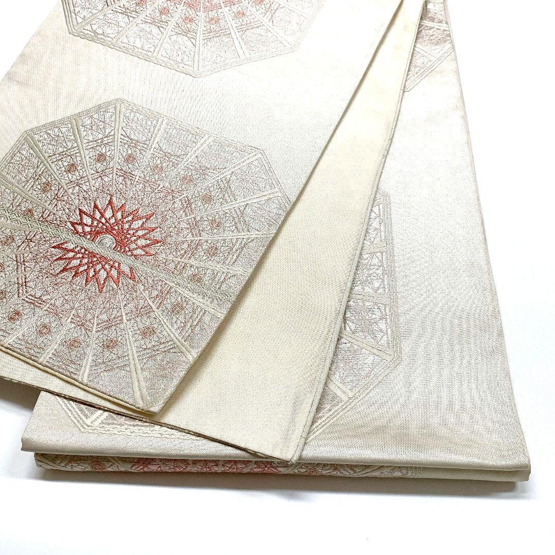 3807# Japanese Vintage Fukuro Obi Belt Kimono Fabric Silk Traditional Silver