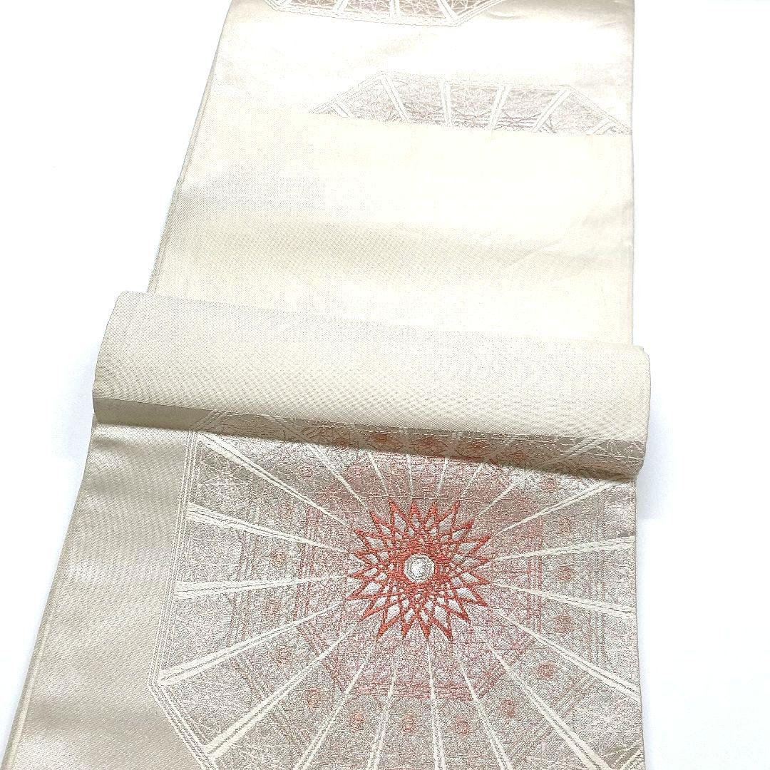 3807# Japanese Vintage Fukuro Obi Belt Kimono Fabric Silk Traditional Silver