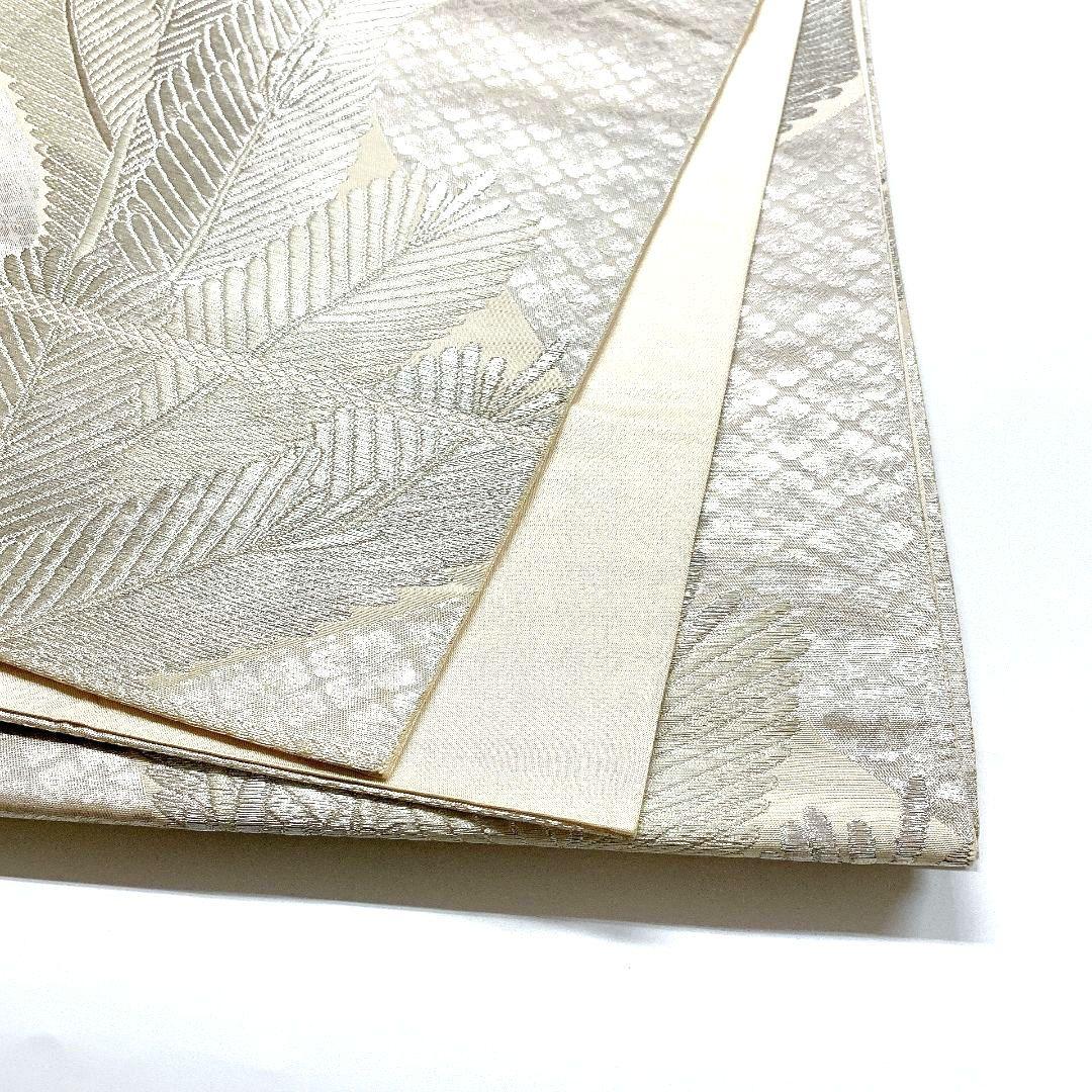 5080# Japanese Vintage Fukuro Obi Belt Kimono Fabric Silk Traditional Silver