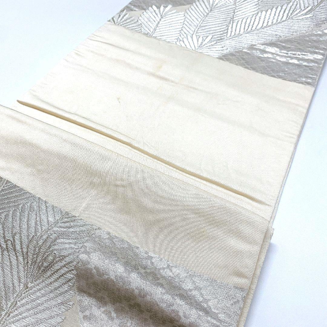 5080# Japanese Vintage Fukuro Obi Belt Kimono Fabric Silk Traditional Silver