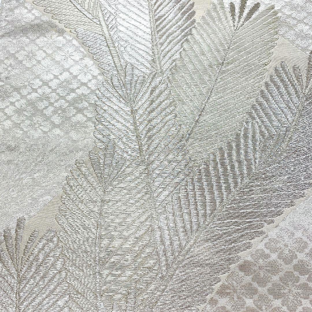 5080# Japanese Vintage Fukuro Obi Belt Kimono Fabric Silk Traditional Silver