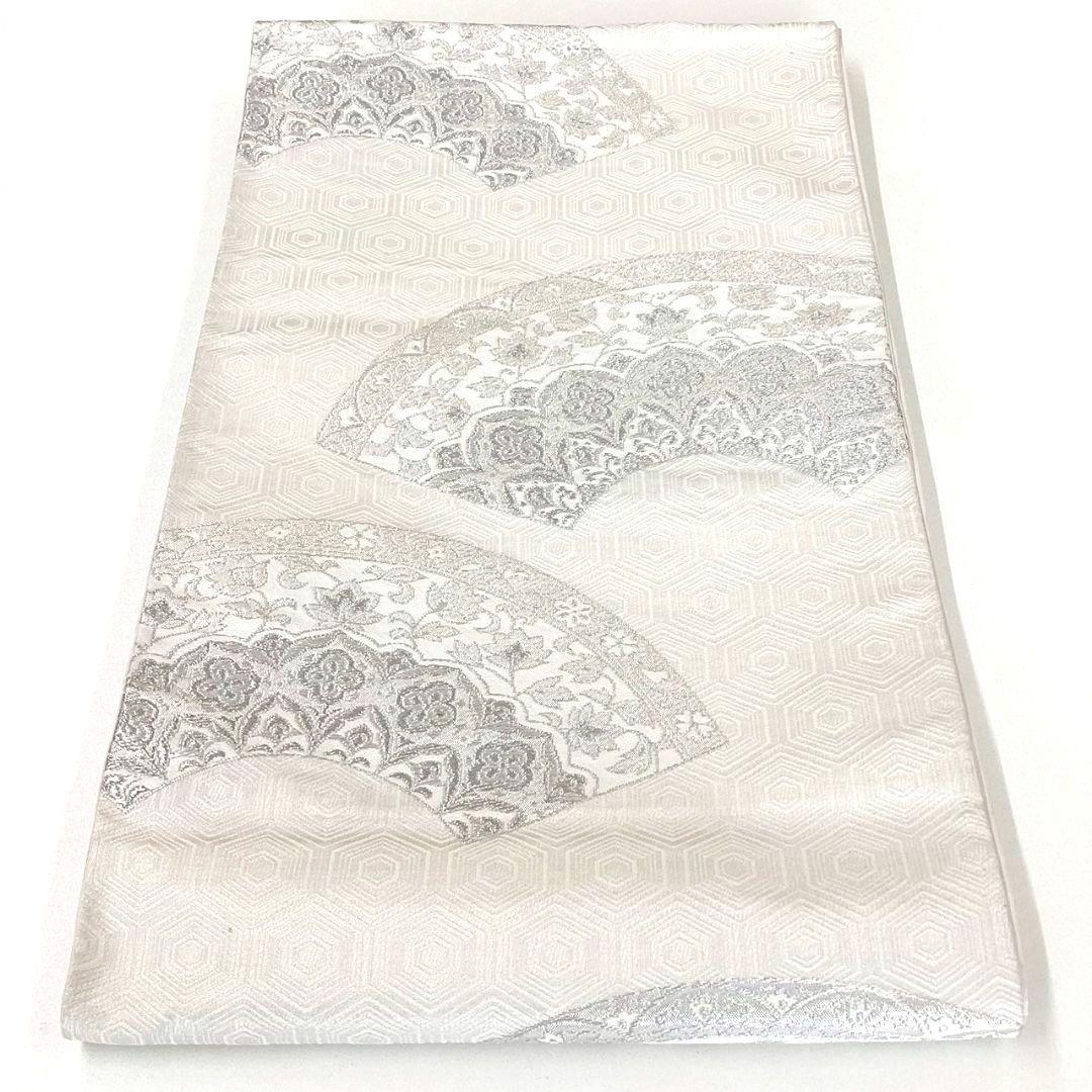 4311# Japanese Vintage Fukuro Obi Belt Kimono Fabric Silk Traditional Silver