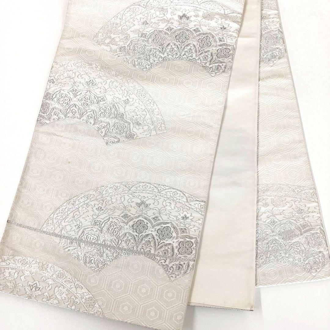 4311# Japanese Vintage Fukuro Obi Belt Kimono Fabric Silk Traditional Silver