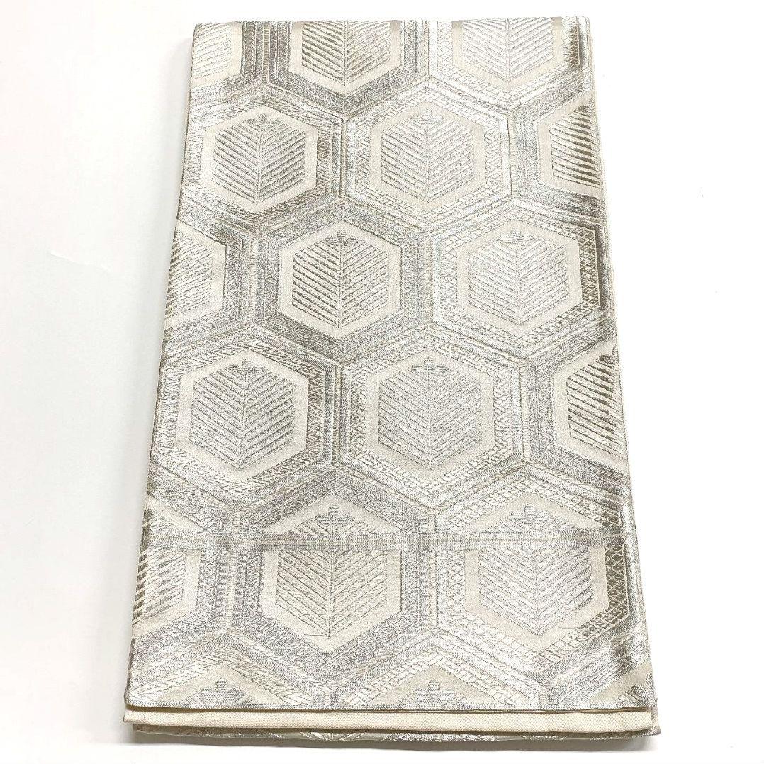 2238# Japanese Vintage Fukuro Obi Belt Kimono Fabric Silk Traditional Silver