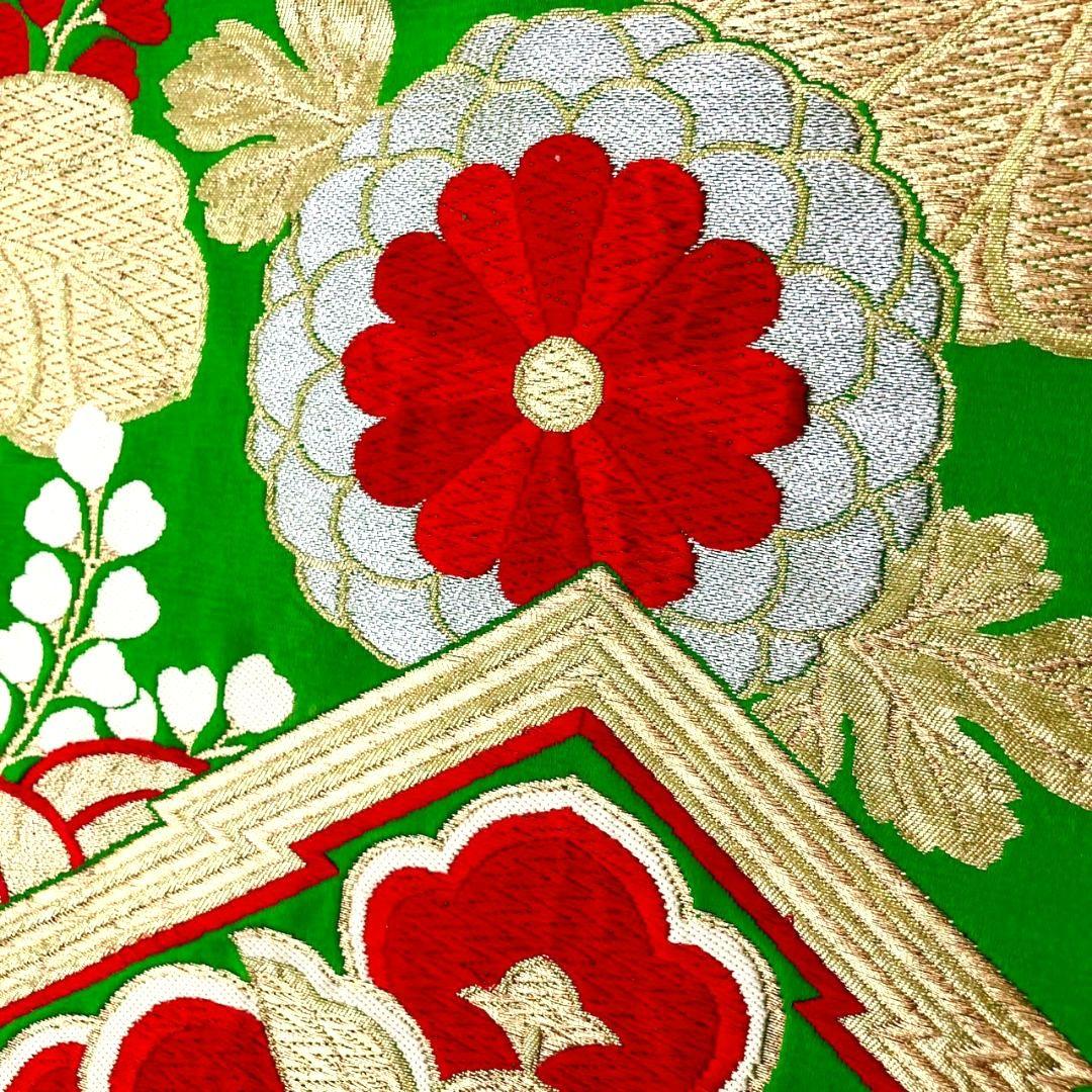 3557# Japanese Vintage Fukuro Obi Belt Kimono Fabric Silk Traditional Green