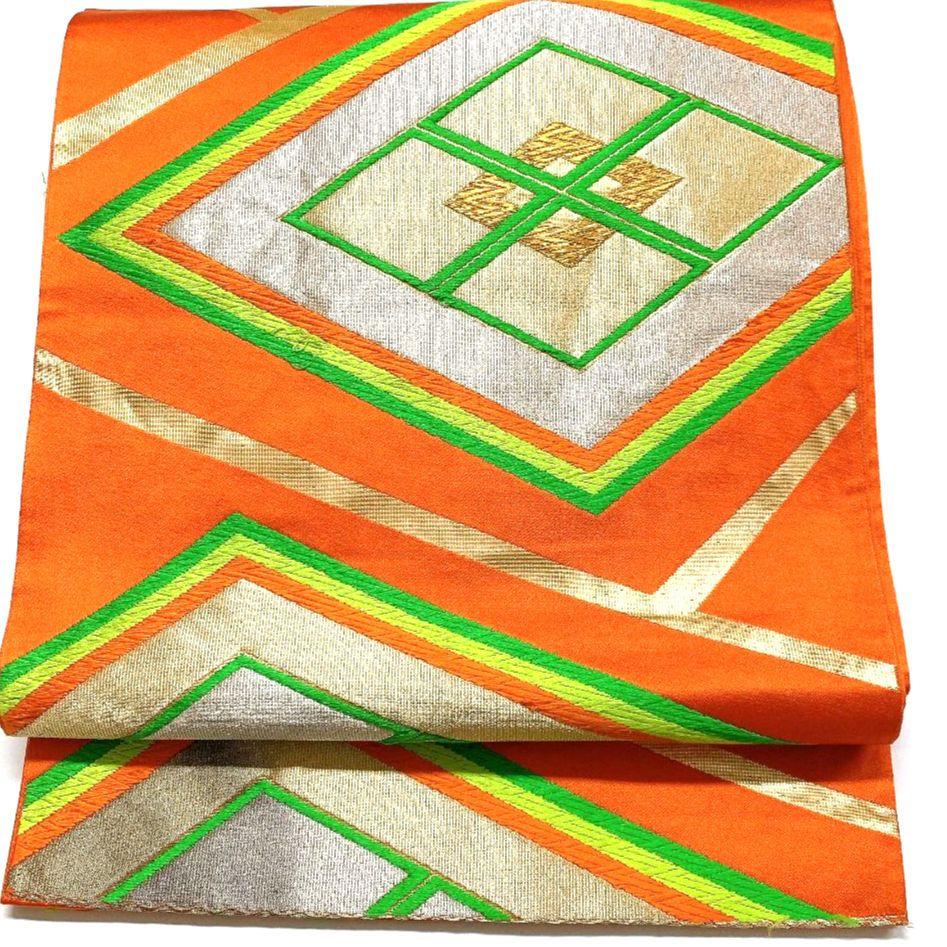 3767# Japanese Vintage Fukuro Obi Belt Kimono Fabric Silk Traditional Orange