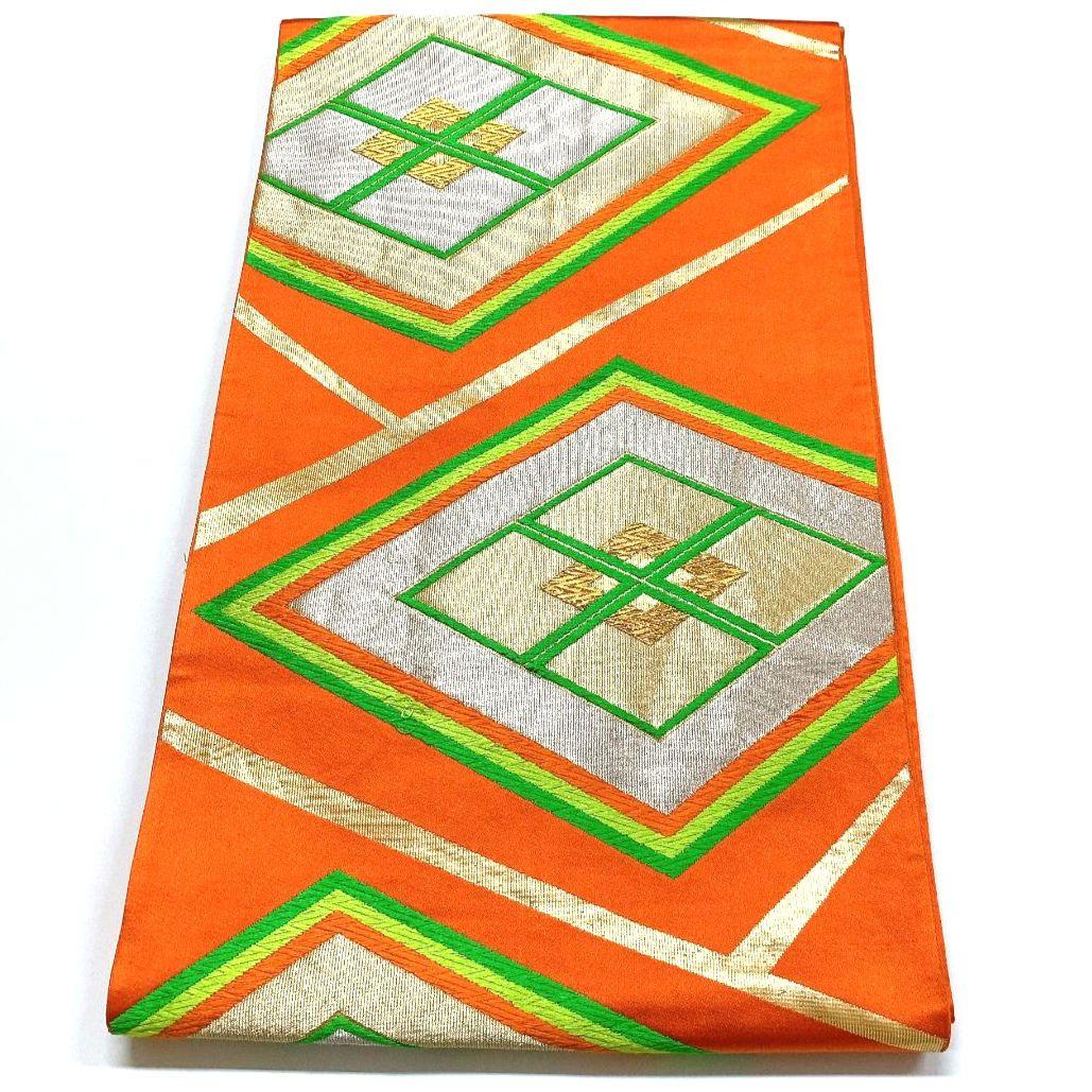 3767# Japanese Vintage Fukuro Obi Belt Kimono Fabric Silk Traditional Orange