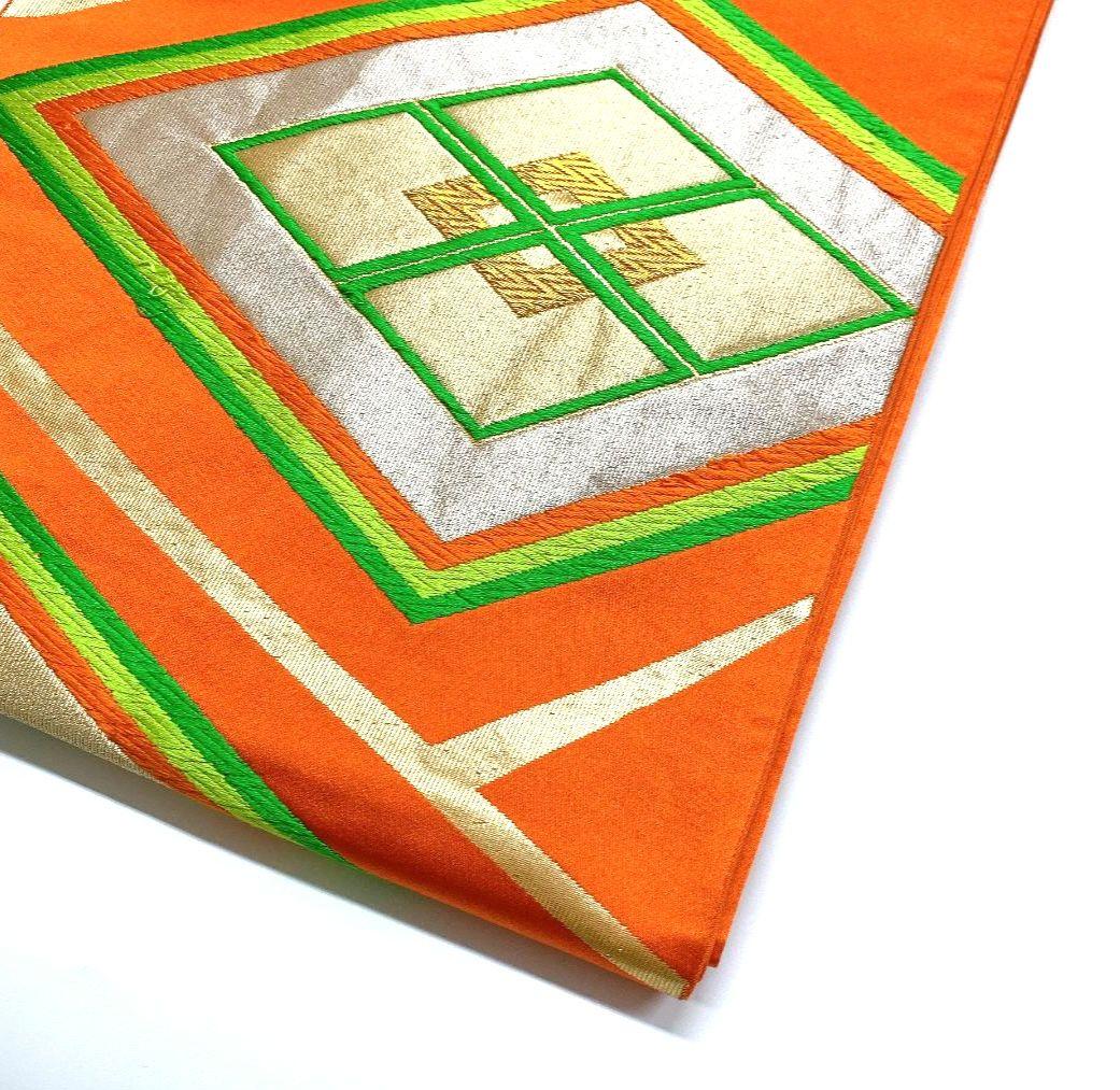 3767# Japanese Vintage Fukuro Obi Belt Kimono Fabric Silk Traditional Orange