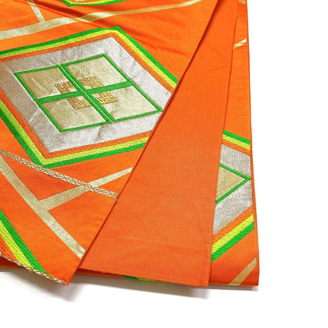 3767# Japanese Vintage Fukuro Obi Belt Kimono Fabric Silk Traditional Orange