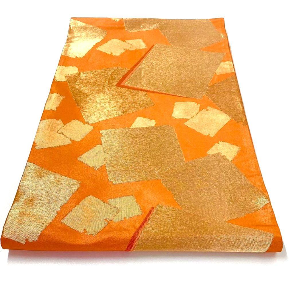 4741# Japanese Vintage Fukuro Obi Belt Kimono Fabric Silk Traditional Orange