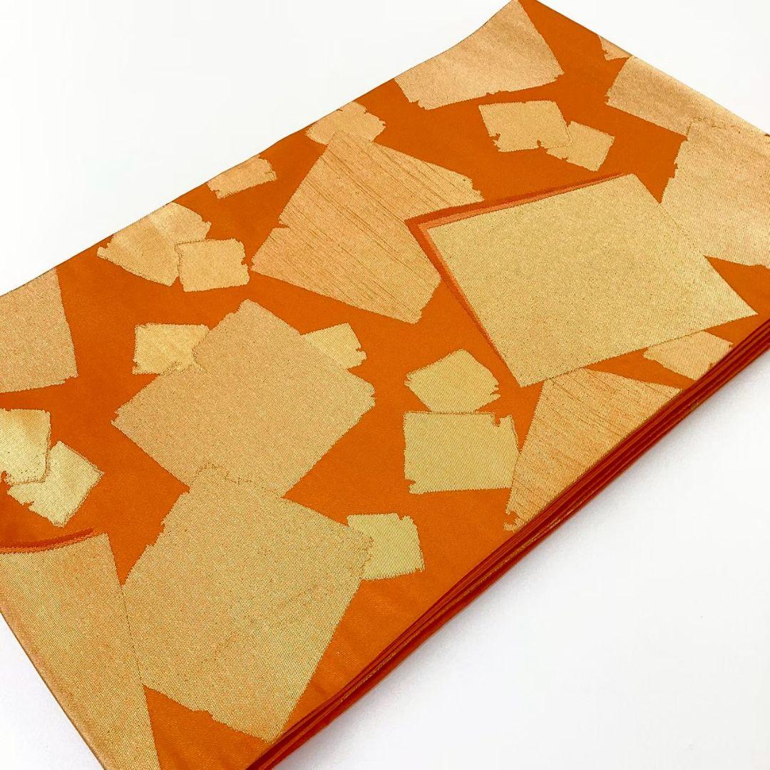4741# Japanese Vintage Fukuro Obi Belt Kimono Fabric Silk Traditional Orange
