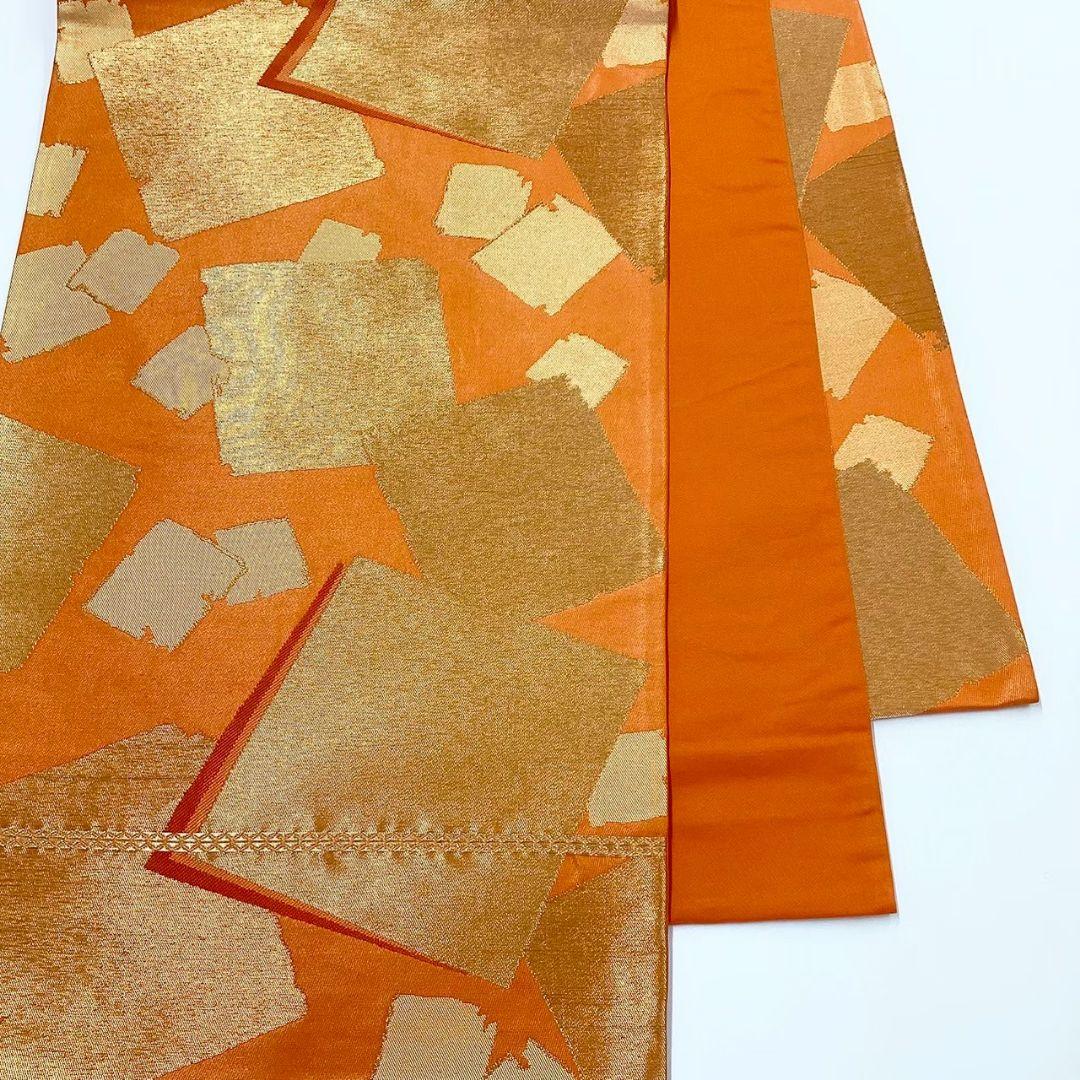 4741# Japanese Vintage Fukuro Obi Belt Kimono Fabric Silk Traditional Orange